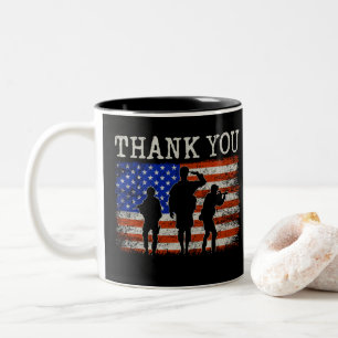 Dank U Veteraan Amerikaanse Vlag Soldaat Hulde Tweekleurige Koffiemok