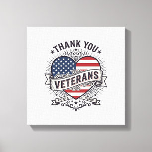 Dank U Veteranen Patriottisch Hart Vector Design_1 Canvas Afdruk