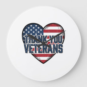 Dank U Veteranen Patriottisch Hart Vintage Ontwerp Grote Klok