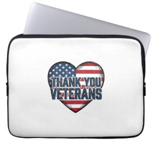 Dank U Veteranen Patriottisch Hart Vintage Ontwerp Laptop Sleeve