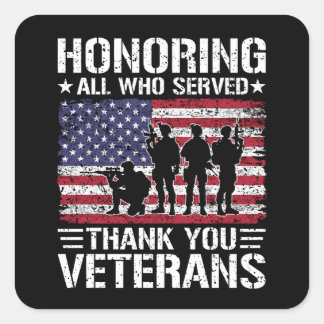 Dank U Veteranen Patriottisch Militaire Dienst Cad Vierkante Sticker