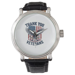 Dank U Veteranen Patriottische Adelaar Vintage Horloge