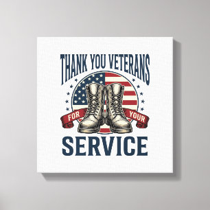 Dank U Veteranen Patriottische Laarzen Vintage Ont Canvas Afdruk