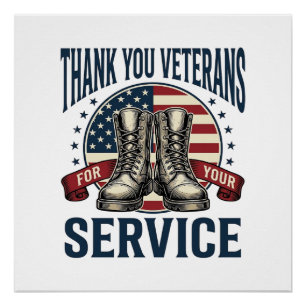 Dank U Veteranen Patriottische Laarzen Vintage Ont Perfect Poster