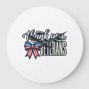 Dank U Veteranen Patriottische Lint Vintage T-shir Grote Klok