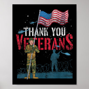 Dank u veteranen US Flag Patriotic Soldier Memoria Poster