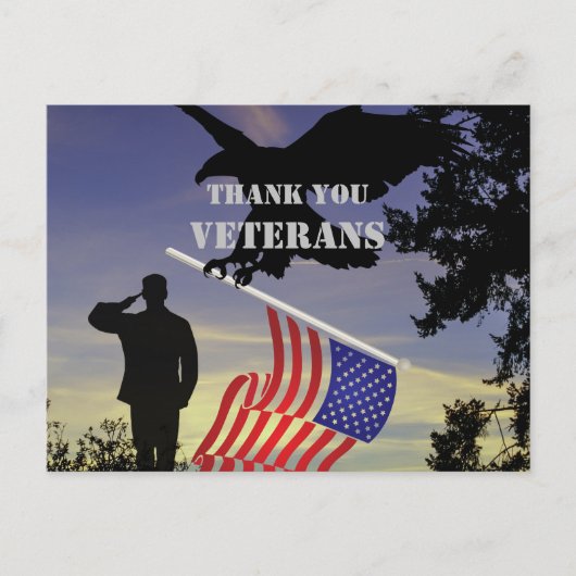 Dank u Veterans Amerikaanse Vlag Adelaar Briefkaart (Voorkant)