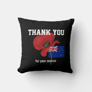 DANK U Veterans Servicemannen Poppy NEW ZEALAND Kussen