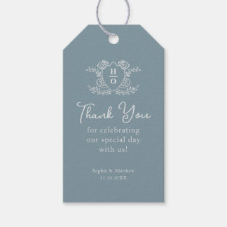 Dank U Vintage Crest Stofblauw Trouw Cadeaulabel