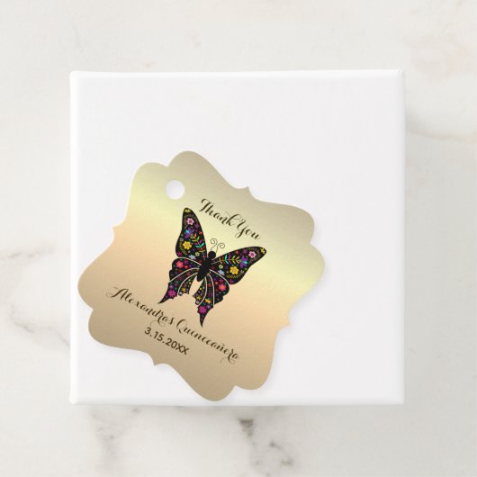 Dank u vlinder gouden quinceanera bedankjes labels (In situ)