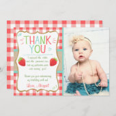 Dank u voor de aardbei First Birthday Summer Bedankkaart (Voorkant / Achterkant)