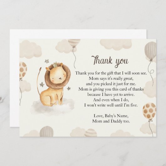 Dank u voor de leeuwenkaart, kleine koning, gepers kaart (Voorkant / Achterkant)