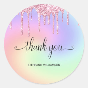 Dank u voor de typografie die roze glitter ombre d ronde sticker