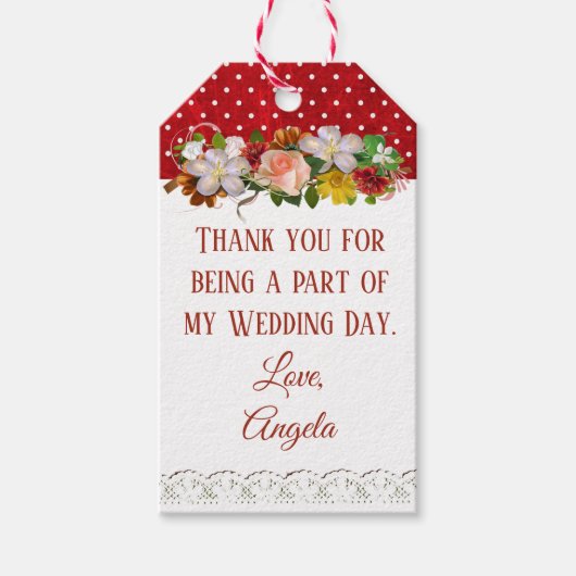 Dank u voor het Label van het huwelijk Burgundy Fl Cadeaulabel (Voorkant)
