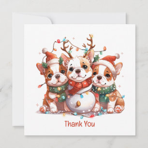 Dank u voor Kerstmis Engels Bulldog Rendier Santa Bedankkaart