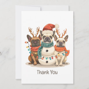 Dank u voor Kerstmis Franse Bulldog Rendieren Hond Bedankkaart