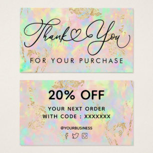 dank u voor uw aankoop faux iridescent opal visitekaartje