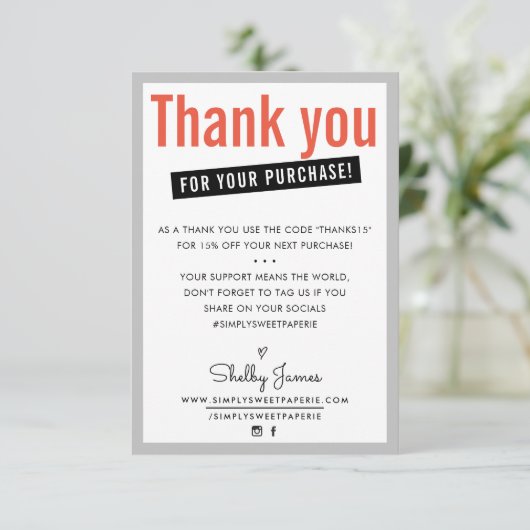 DANK U VOOR UW AANKOOP klant invoegen sinaasappel Bedankkaart (Staand voorkant)