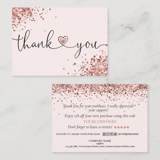 dank u voor uw aankoop modern script hart visitekaartje (Voorkant / Achterkant)