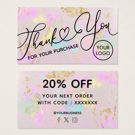 dank u voor uw aankoop roze opal visitekaartje (Voorkant /achterkant)