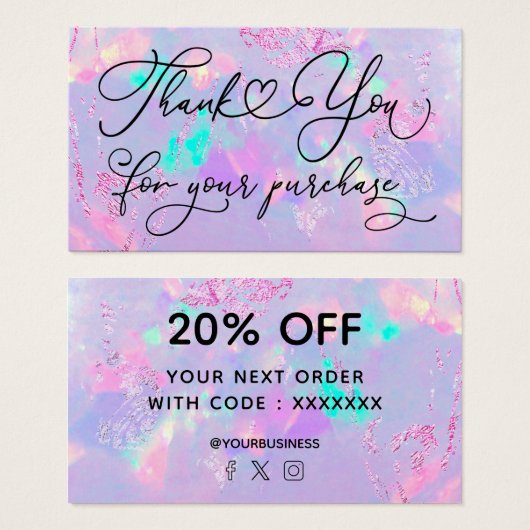 dank u voor uw aankoop van paars opal visitekaartje (Voorkant /achterkant)