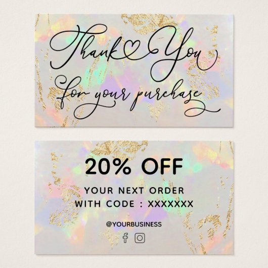 dank u voor uw aankoop wit opal visitekaartje (Voorkant /achterkant)