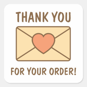 Dank U Voor Uw Bestel Envelope En Hart Vierkante Sticker