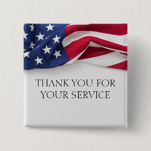 Dank U Voor Uw Dienst Amerikaanse Vlag Vierkante Button 5,1 Cm