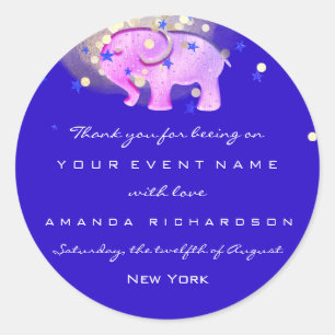 Dank u voor uw geboortedag Baby shower Roze Elepha Ronde Sticker