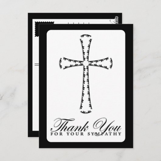 dank u voor uw sympathie ( elegant cross ) briefkaart (Voorkant / Achterkant)