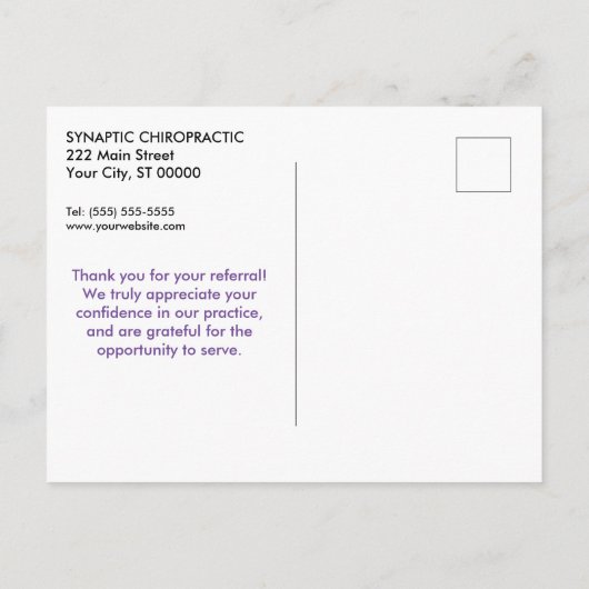 Dank u voor uw verwijzing 1 Chiropraktijk Briefkaart (Achterkant)