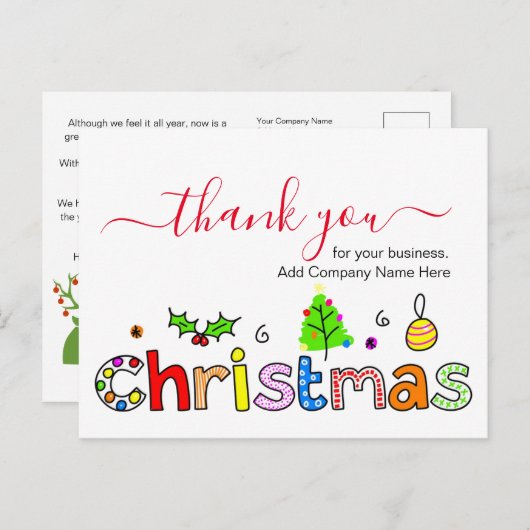 Dank U Voor Uw Zakelijke Kerstbestelling Briefkaart (Voorkant / Achterkant)