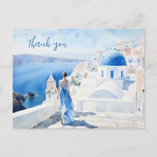 Dank u Waterverf, Blauwe kleur, Santorini, Briefkaart