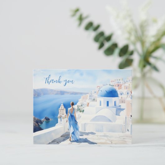 Dank u Waterverf, Blauwe kleur, Santorini, Briefkaart (Staand voorkant)