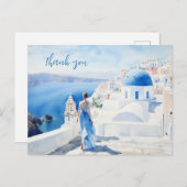 Dank u Waterverf, Blauwe kleur, Santorini, Briefkaart (Voorkant / Achterkant)