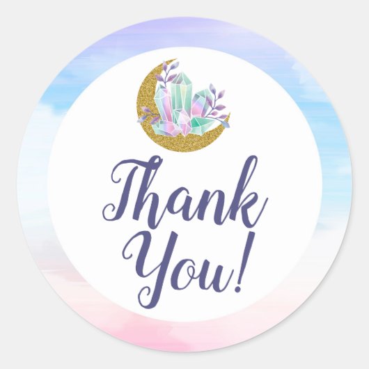 Dank u Waterverf Crystals & Gold Moon Boho Ronde Sticker (Voorkant)