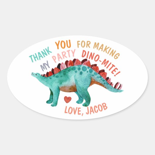 Dank u Waterverf Dinosaur Ovale Sticker (Voorkant)