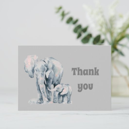 Dank u Waterverf Elephant Familie Bedankkaart (Staand voorkant)