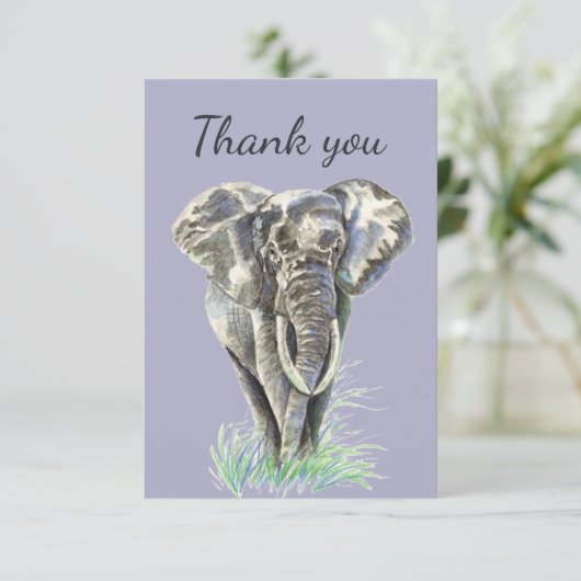 Dank u Waterverf Elephant Wildlife Natuur Bedankkaart (Staand voorkant)