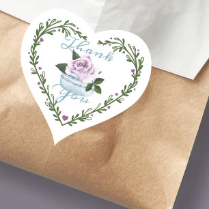Dank u Waterverf Floral Blue Macaron Bakery Hart Sticker
