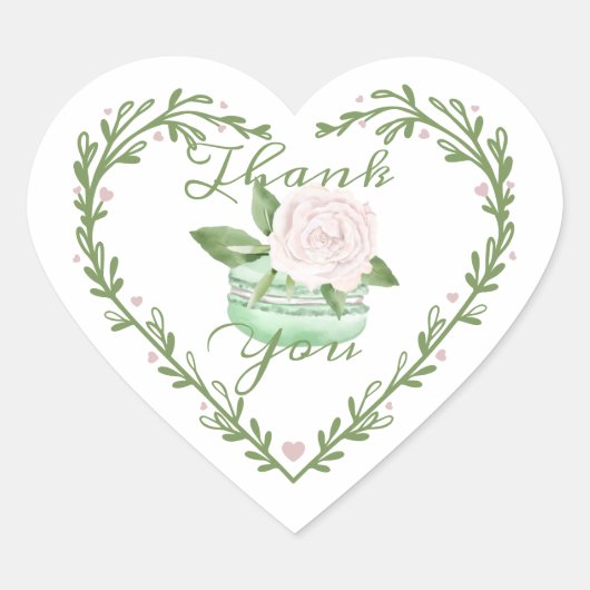 Dank u Waterverf Floral Mint Macaron Bakery Hart Sticker (Voorkant)