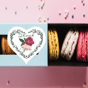 Dank u Waterverf Floral Red Rose Macaron Hart Sticker
