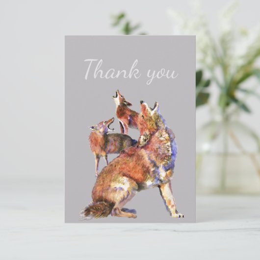 Dank u Waterverf Howling Coyotes Natuur Art Bedankkaart (Staand voorkant)