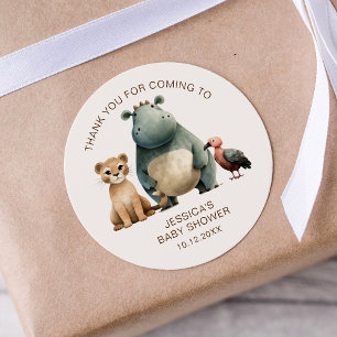 Dank u Waterverf Leeuw Hippo Bird Baby shower Ronde Sticker