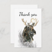 Dank u Waterverf Moose Animal Wildlife Natuur Bedankkaart (Voorkant / Achterkant)