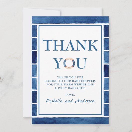 Dank u Waterverf Nautical Threaded Baby shower Bedankkaart (Voorkant)