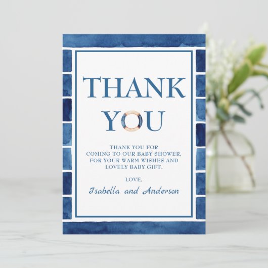 Dank u Waterverf Nautical Threaded Baby shower Bedankkaart (Staand voorkant)