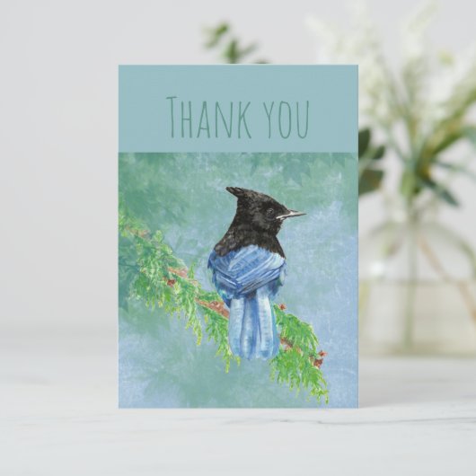 Dank u Waterverf Stellar Jay Bird Natuur Art Bedankkaart (Staand voorkant)