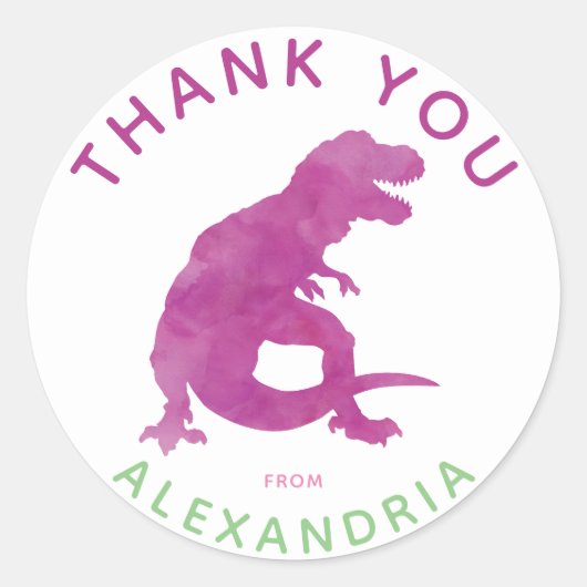 Dank u Waterverf T-Rex Dinosaurus gepersonaliseerd Ronde Sticker (Voorkant)