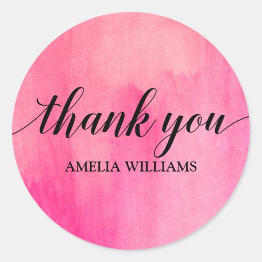 Dank u Waterverf Tekstroze Ronde Sticker (Voorkant)